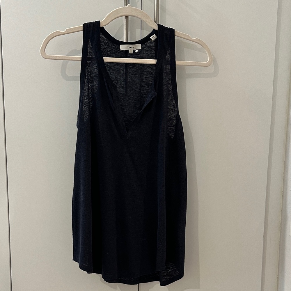 Vince linen navy tank sleeveless Top